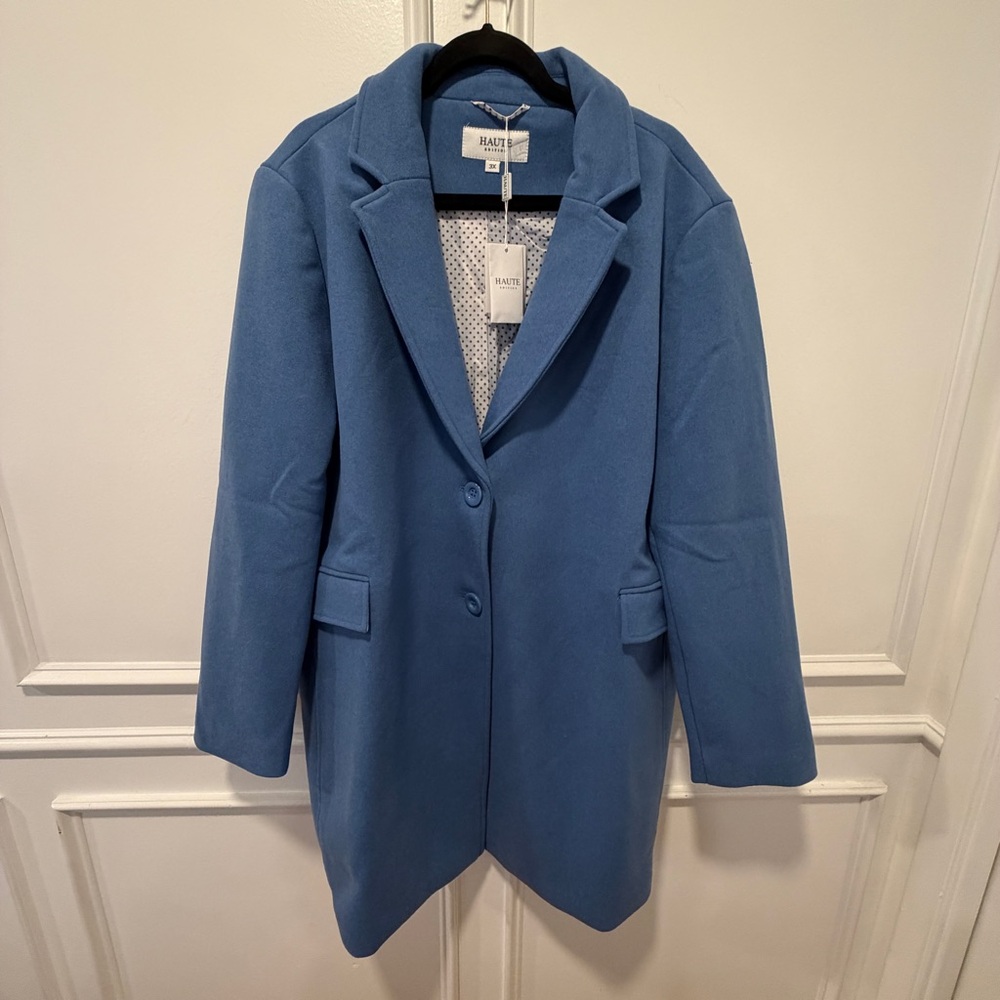 Haute Edition Wool Blend PeaCoat Size 3X Blue Two Button NWT